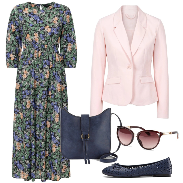 Outfit donna - Bucolica. Stile Romantica per Scuola/Università. Abbinamento con ballerine, occhiali da sole, vestiti, blazer, borse a tracolla.