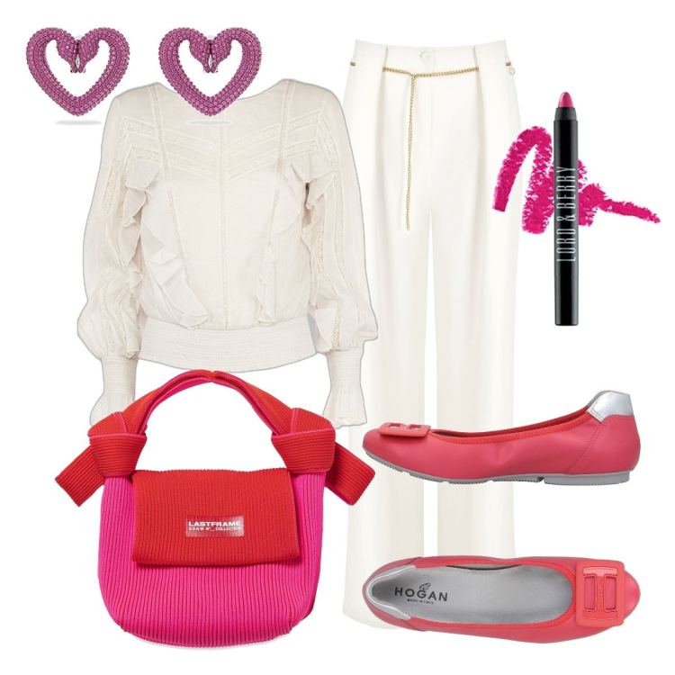 Outfit donna - Total look #1597910. Stile Casual chic per Tutti i giorni. Abbinamento con ballerine, pantaloni a palazzo, bluse, rossetti, borse a mano, orecchini.