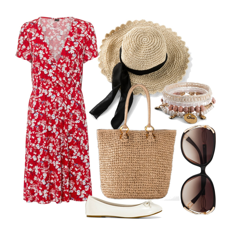 Outfit donna - BonPrix - Spring Edition. Stile Bon Ton per Tutti i giorni. Abbinamento con cappelli, ballerine, occhiali da sole, braccialetti, vestiti, shopping bag.