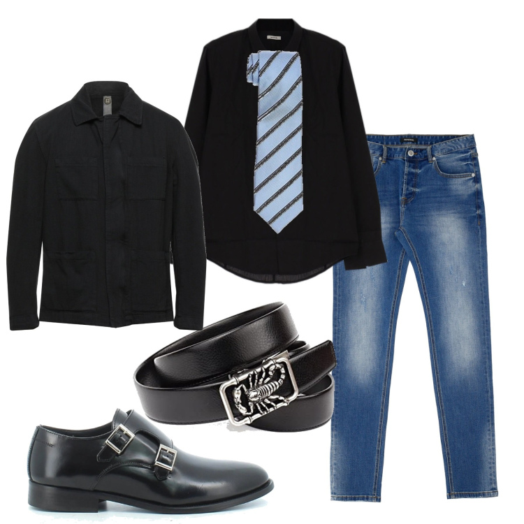 Outfit uomo - Dark. Stile Urban per Serata speciale. Abbinamento con giacche, camicie, jeans slim fit, scarpe stringate, cravatte, cinture.