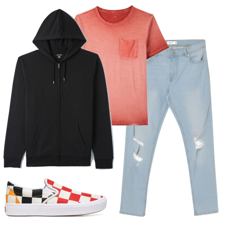 Outfit uomo - Vans , la tua sneakers. Stile Urban per Tutti i giorni. Abbinamento con t-shirt, felpe con cappuccio, jeans skinny, sneakers.