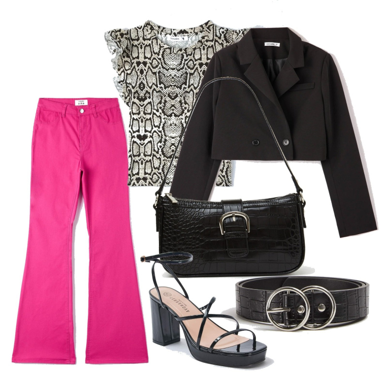 Outfit donna - Ghost outfitter - aprile. Stile Trendy per Tutti i giorni. Abbinamento con pantaloni, t-shirt, sandali in pelle, cinture, giacche, borse a spalla.