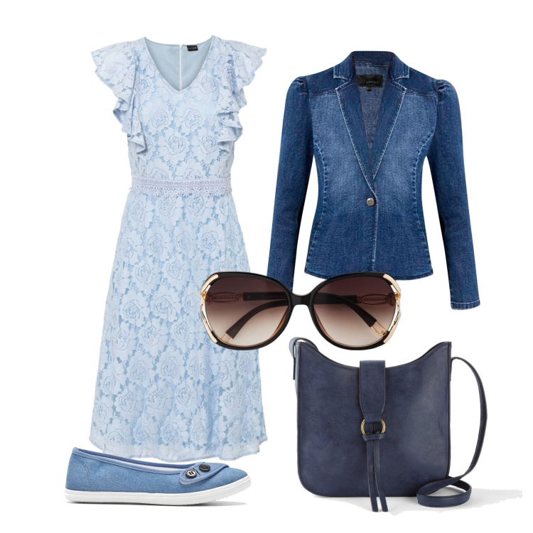 Outfit donna - BonPrix - Spring Edition. Stile Trendy per Tutti i giorni. Abbinamento con occhiali da sole, vestiti, blazer, ballerine, borse a tracolla.