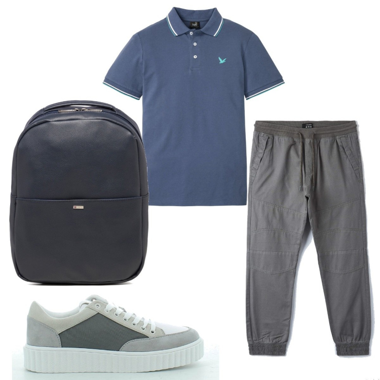 Outfit uomo - Total look #1600746. Stile Trendy per Sport. Abbinamento con polo, pantaloni, sneakers, borse sportive.