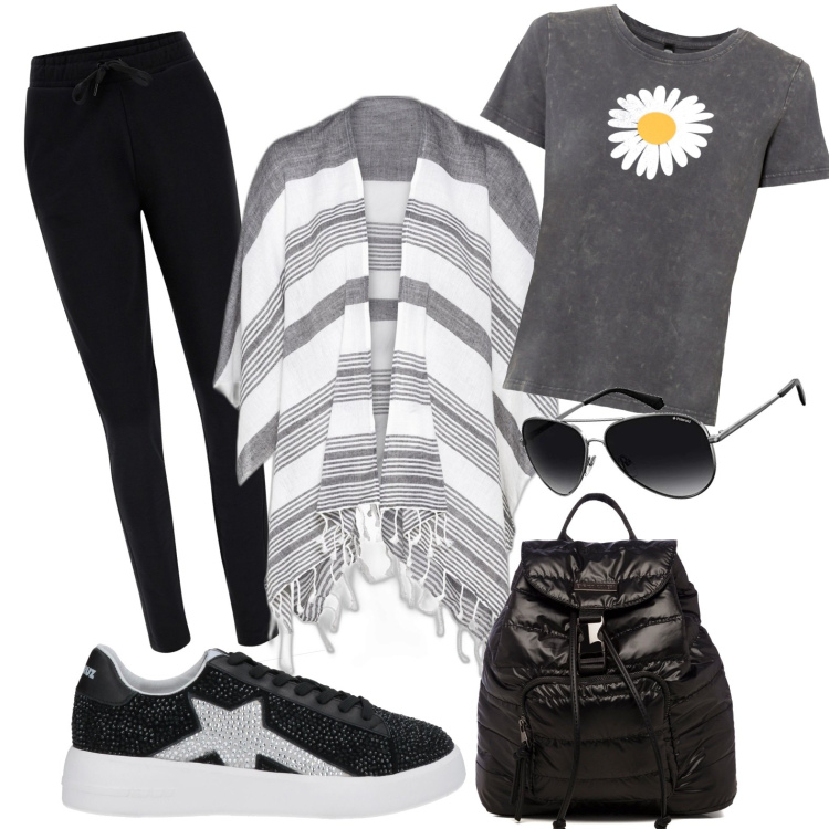 Outfit donna - Total look #1600917. Stile Basic per Tutti i giorni. Abbinamento con t-shirt, cappotti, sneakers, pantaloni, zaini, occhiali da sole.