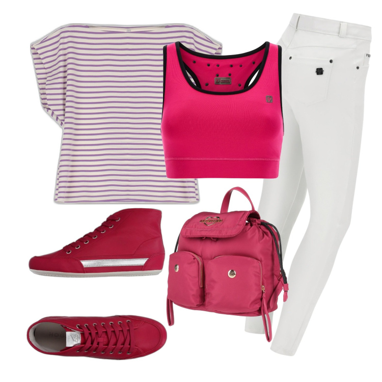 Outfit donna - Tempo libero. Stile Casual per Tutti i giorni. Abbinamento con zaini, sneakers, t-shirt, pantaloni skinny, reggiseni.