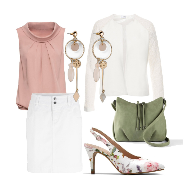 Outfit donna - Total look #1601648. Stile Chic per Tutti i giorni. Abbinamento con minigonne, top, orecchini, blazer, décolleté, borse a tracolla.