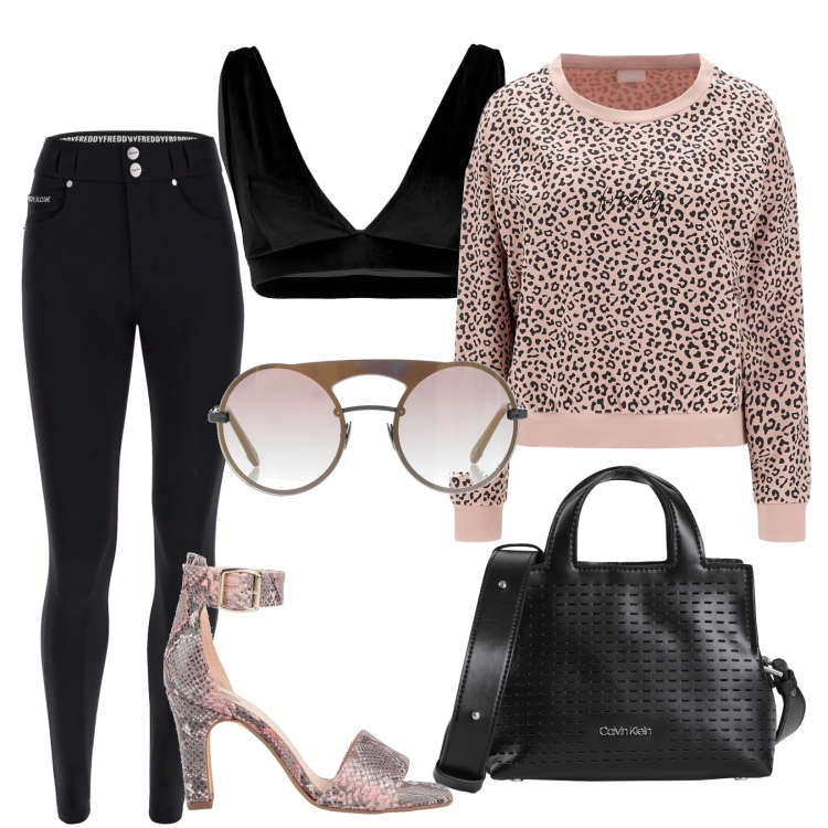 Outfit donna - Felpa e tacchi. Stile Casual chic per Tutti i giorni. Abbinamento con borse a mano, sandali in pelle, occhiali da sole, pantaloni skinny, felpe, top.