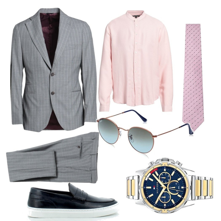 Outfit uomo - Total look #1602191. Stile Business/Elegante per Cerimonia. Abbinamento con scarpe stringate, abiti, camicie, orologi analogici, cravatte, occhiali da sole.