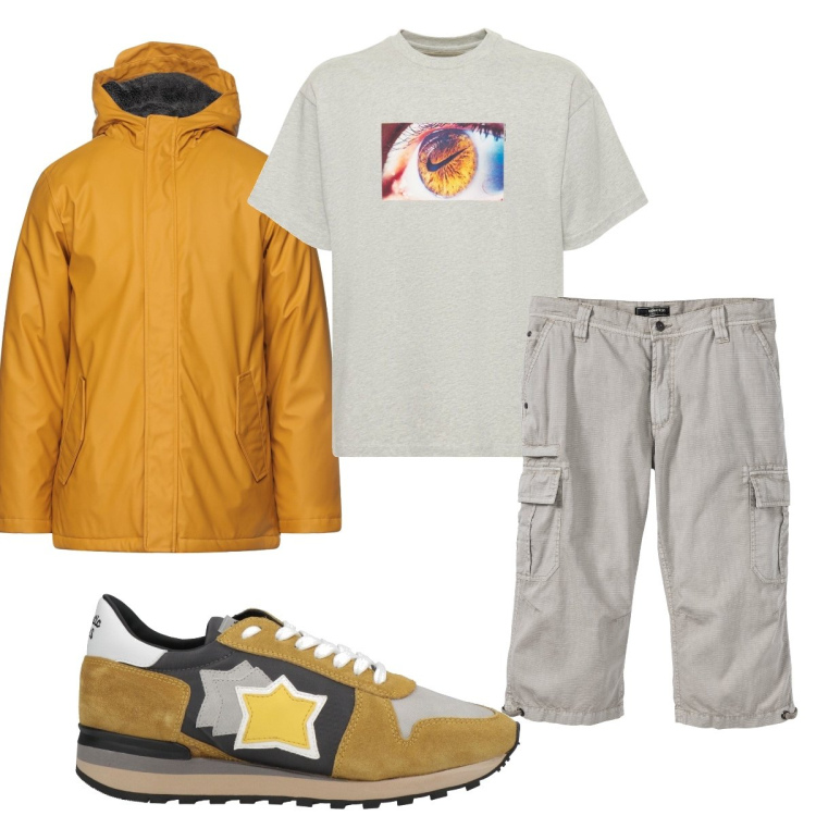 Outfit uomo - Total look #1602375. Stile Trendy per Tutti i giorni. Abbinamento con bermuda, giacche, sneakers, t-shirt.