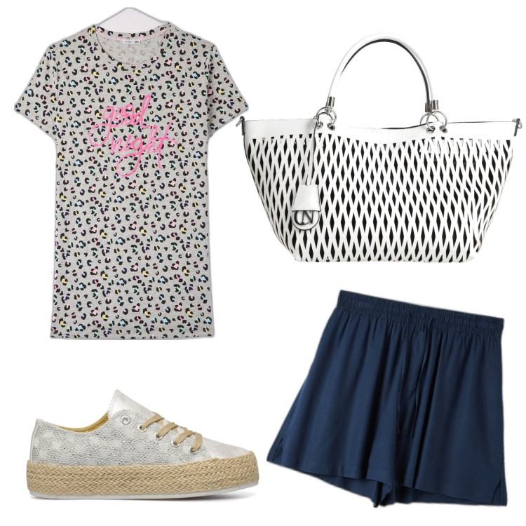 Outfit donna - Total look #1602453. Stile Casual per Tutti i giorni. Abbinamento con borse a mano, t-shirt, shorts, sneakers.