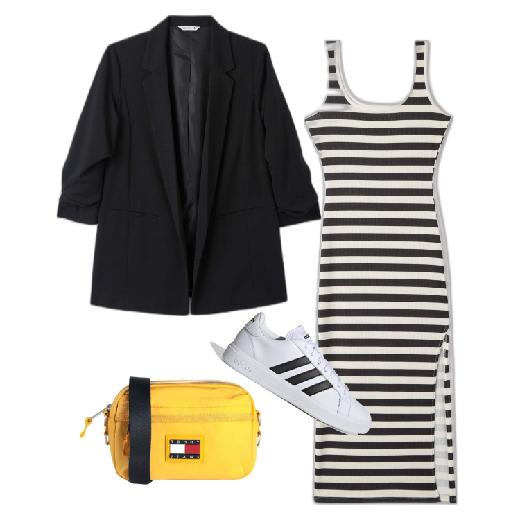 Outfit donna - Libertà!. Stile Urban per Tutti i giorni. Abbinamento con borse a tracolla, vestiti, blazer, sneakers.