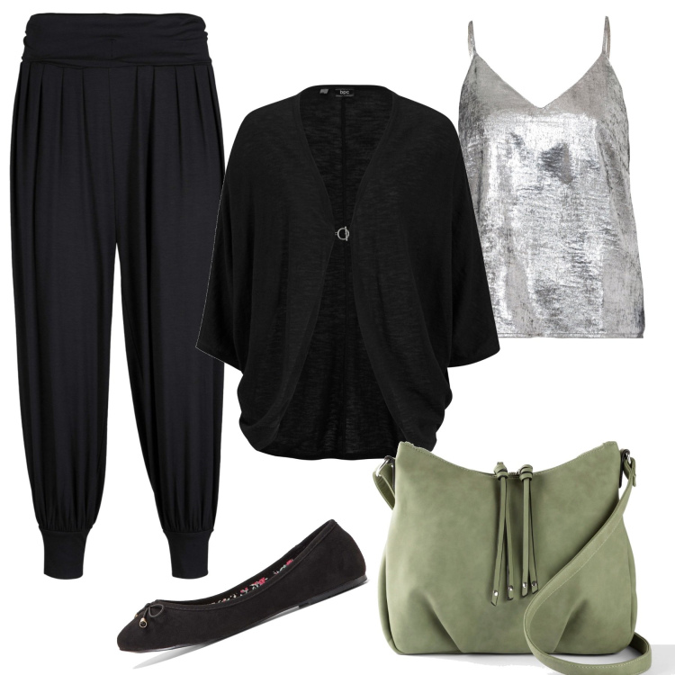 Outfit donna - Ballerine in Primavera. Stile Basic per Tutti i giorni. Abbinamento con pantaloni, cardigans, borse a tracolla, top, ballerine.