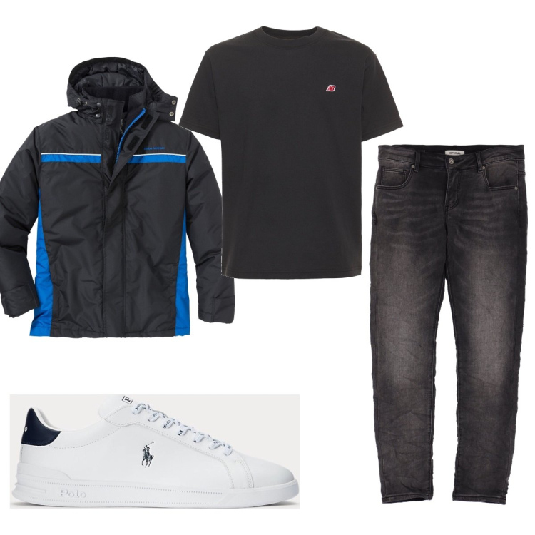 Outfit uomo - Total look #1602823. Stile Trendy per Tutti i giorni. Abbinamento con giacche, jeans slim fit, sneakers, t-shirt.