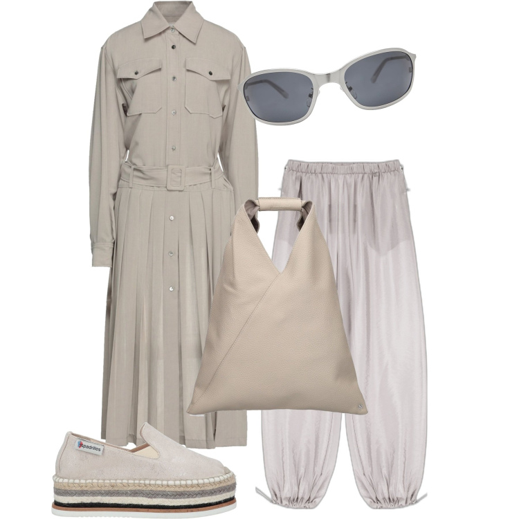 Outfit donna - Non la solita camicia. Stile Casual per Tutti i giorni. Abbinamento con camicie, espadrillas, pantaloni, shopping bag, occhiali da sole.