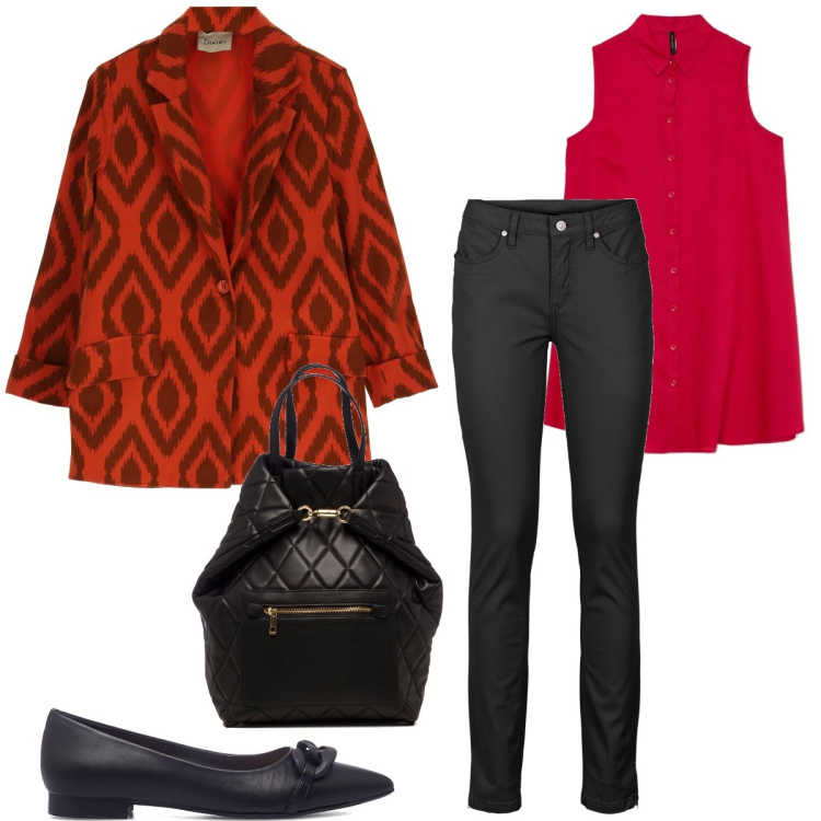 Outfit donna - Periodo di blazer. Stile Bon Ton per Ufficio. Abbinamento con jeans skinny, camicie, blazer, borse a secchiello, ballerine.