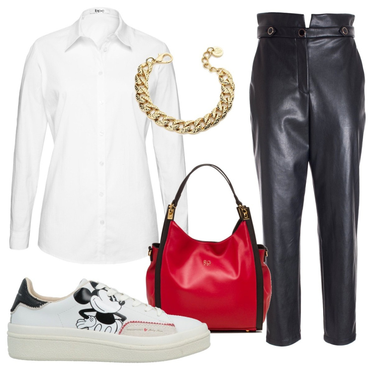 Outfit donna - Seria ma non troppo. Stile Urban per Ufficio. Abbinamento con camicie, sneakers, pantaloni, braccialetti, borse a spalla.