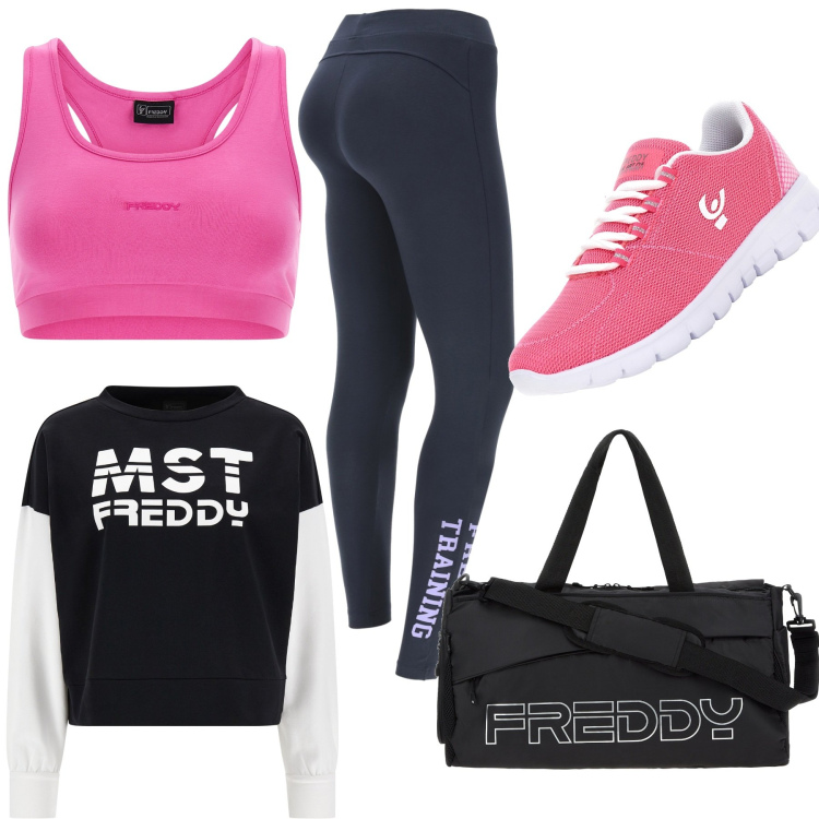 Outfit donna - Operativa. per Sport. Abbinamento con borse sportive, leggings, top, felpe, sneakers.