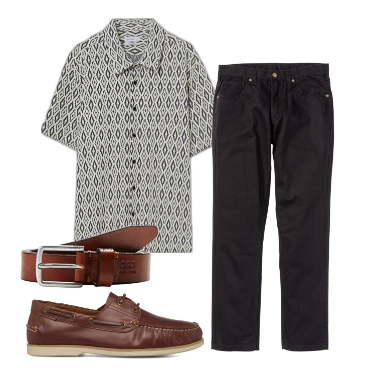 Outfit uomo - Vigo. Stile Casual per Tutti i giorni. Abbinamento con pantaloni, camicie a manica corta, scarpe stringate, cinture.