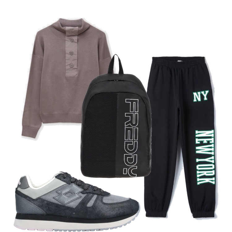Outfit donna - Total look #1604124. Stile Basic per Sport. Abbinamento con sneakers, pantaloni, maglieria, zaini.