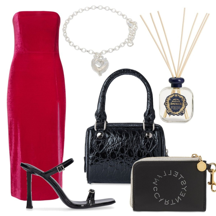 Outfit donna - Luisaviaroma. Stile Chic per Serata fuori. Abbinamento con vestiti midi/longuette, portafogli, borse a mano, sandali in pelle, braccialetti, profumi.