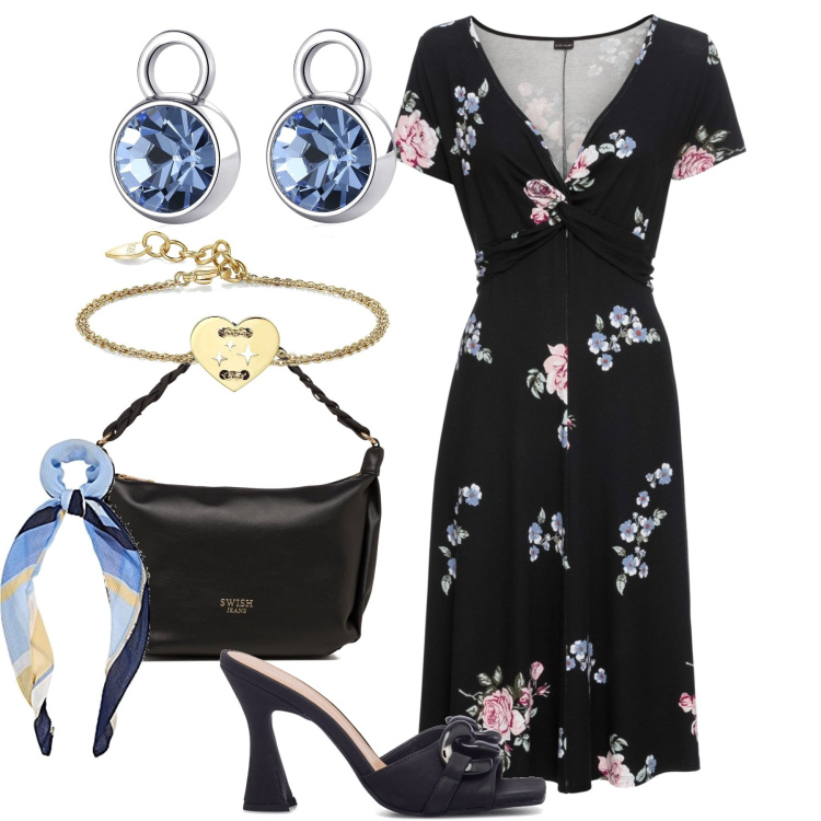 Outfit donna - In città. Stile Romantica per Tutti i giorni. Abbinamento con vestiti lunghi, orecchini, braccialetti, sandali in pelle, borse a mano, sciarpe.