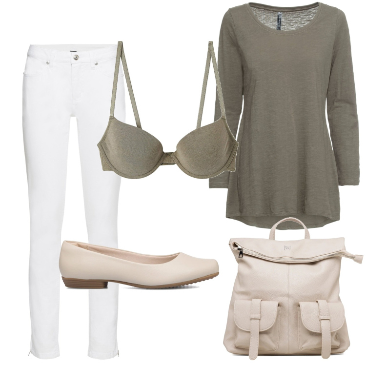 Outfit donna - Total look #1604662. Stile Basic per Tutti i giorni. Abbinamento con maglieria, jeans skinny, ballerine, zaini, reggiseni.
