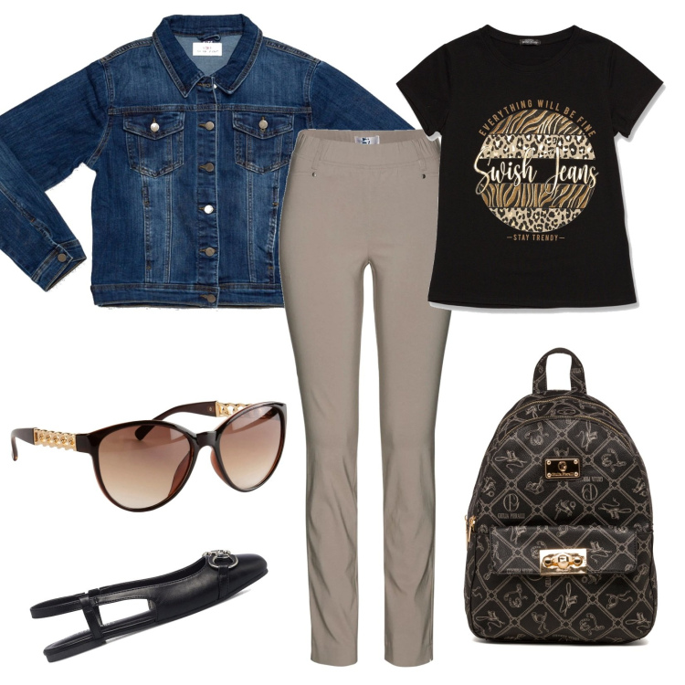 Outfit donna - Le ballerine per l\'Università. Stile Casual per Scuola/Università. Abbinamento con pantaloni, occhiali da sole, zaini, t-shirt, ballerine, cappotti.