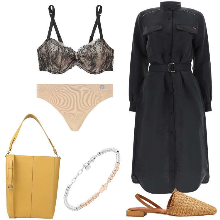 Outfit donna - Total look #1605488. Stile Casual per Tutti i giorni. Abbinamento con sandali, borse a mano, reggiseni, braccialetti, perizomi, vestiti chemisier.