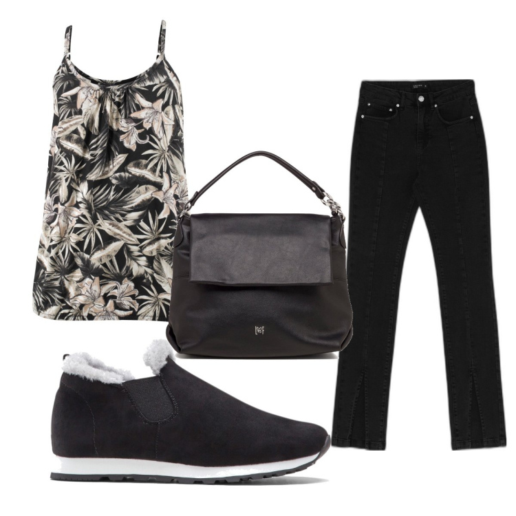 Outfit donna - Total look #1605918. Stile Basic per Tutti i giorni. Abbinamento con top, sneakers, jeans, borse a spalla.