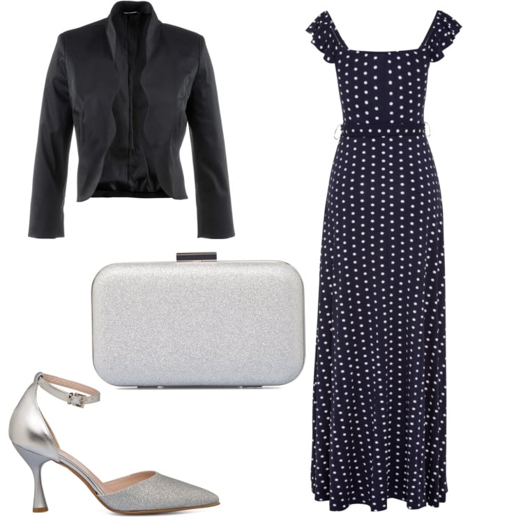 Outfit donna - Cerimonia low cost pois. Stile Basic per Cerimonia. Abbinamento con vestiti lunghi, blazer, décolleté, clutch.