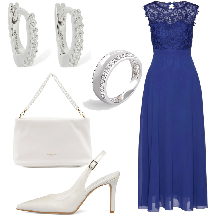 Outfit donna - Sei stata invitata a una cerimonia!. Stile Chic per Cerimonia. Abbinamento con vestiti lunghi, anelli, décolleté, borse a spalla, orecchini.