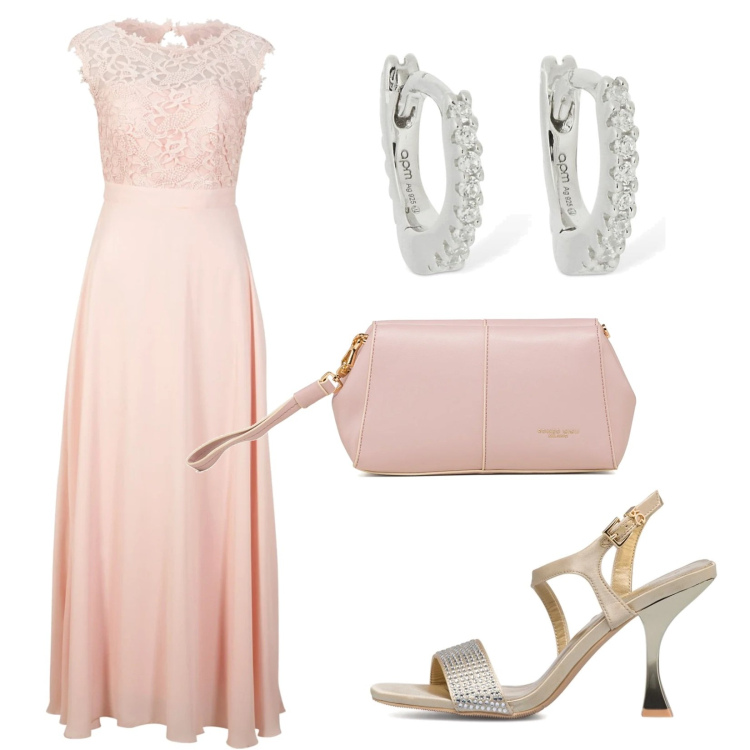 Outfit donna - Sei stata invitata a una cerimonia!. Stile Chic per Cerimonia. Abbinamento con vestiti lunghi, sandali gioiello, clutch, orecchini.