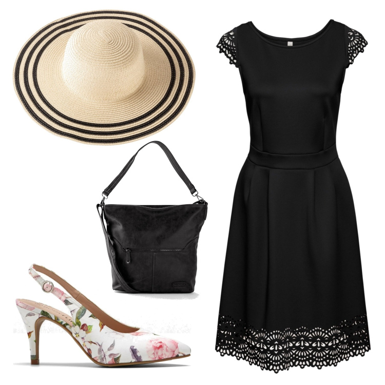 Outfit donna - Matrimonio al lago. Stile Basic per Cerimonia. Abbinamento con borse a tracolla, vestiti, décolleté, cappelli.