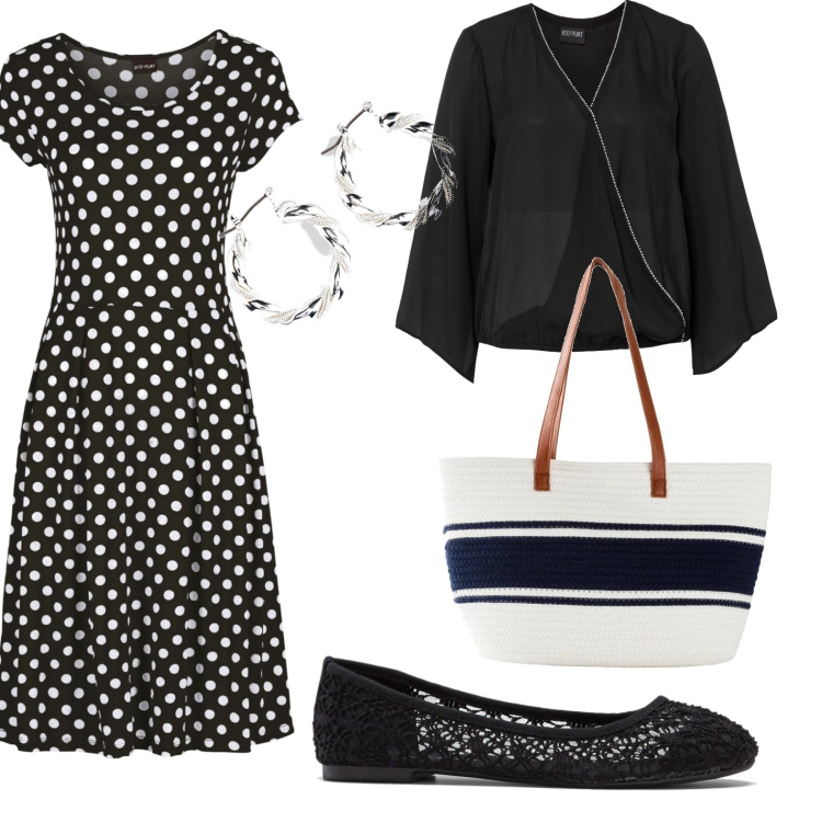 Outfit donna - Total look #1606591. Stile Romantica per Cerimonia. Abbinamento con ballerine, orecchini, bluse, vestiti, shopping bag.