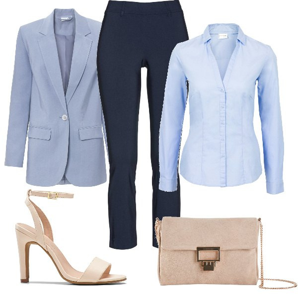 Outfit donna - Total look #1606720. Stile Mannish per Cerimonia. Abbinamento con camicie, pantaloni, blazer, pochette, sandali col tacco.