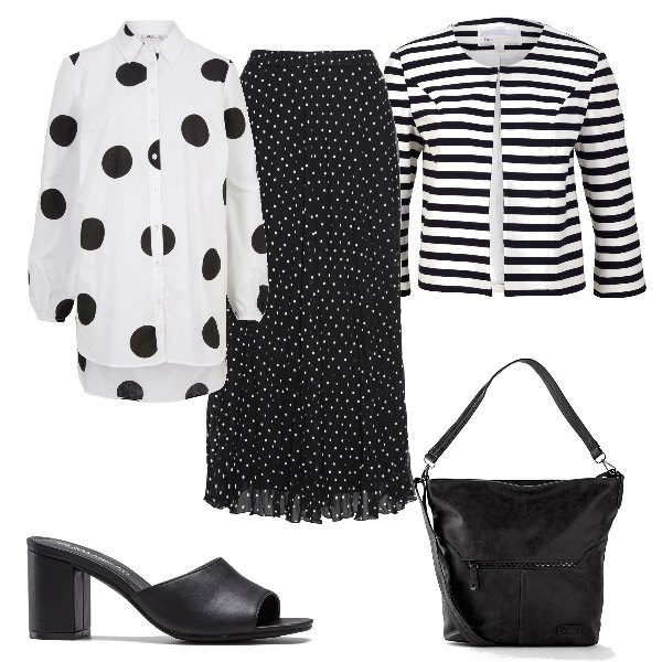 Outfit donna - Total look #1606731. Stile Glamour per Cerimonia. Abbinamento con gonne, borse a tracolla, ciabatte, blazer, camicie.