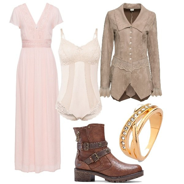 Outfit donna - ballo country. Stile Etnico per Cerimonia. Abbinamento con vestiti lunghi, body, blazer, stivaletti, anelli.