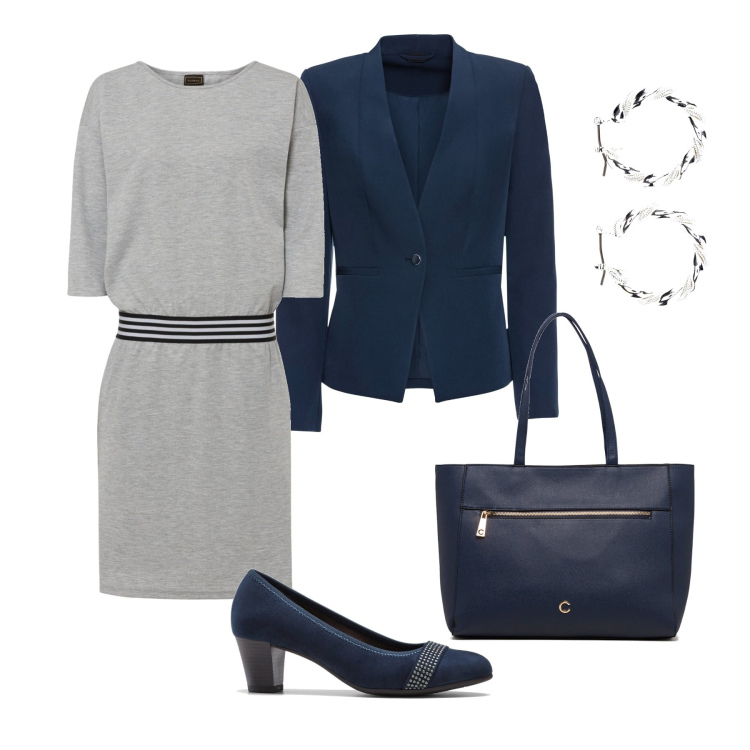 Outfit donna - La premiazione. Stile Chic per Cerimonia. Abbinamento con blazer, décolleté, orecchini, vestiti, borse a spalla.