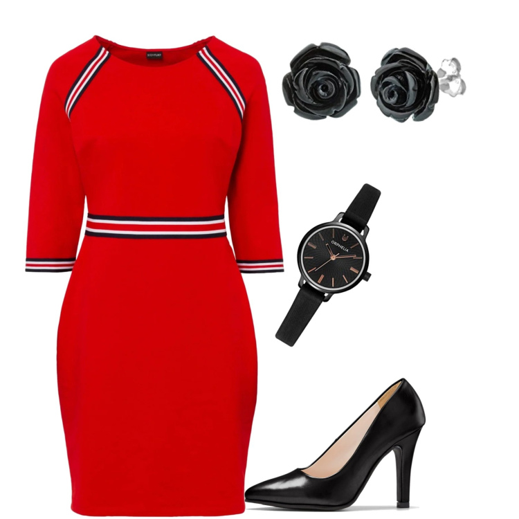 Outfit donna - Curvy love. Stile Glamour Abbinamento con décolleté, vestiti sportivi, orecchini, orologi analogici.