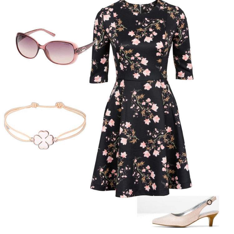 Outfit donna - Spring in love. Stile Casual chic per Tutti i giorni. Abbinamento con décolleté, vestiti lunghi, braccialetti, occhiali da sole.