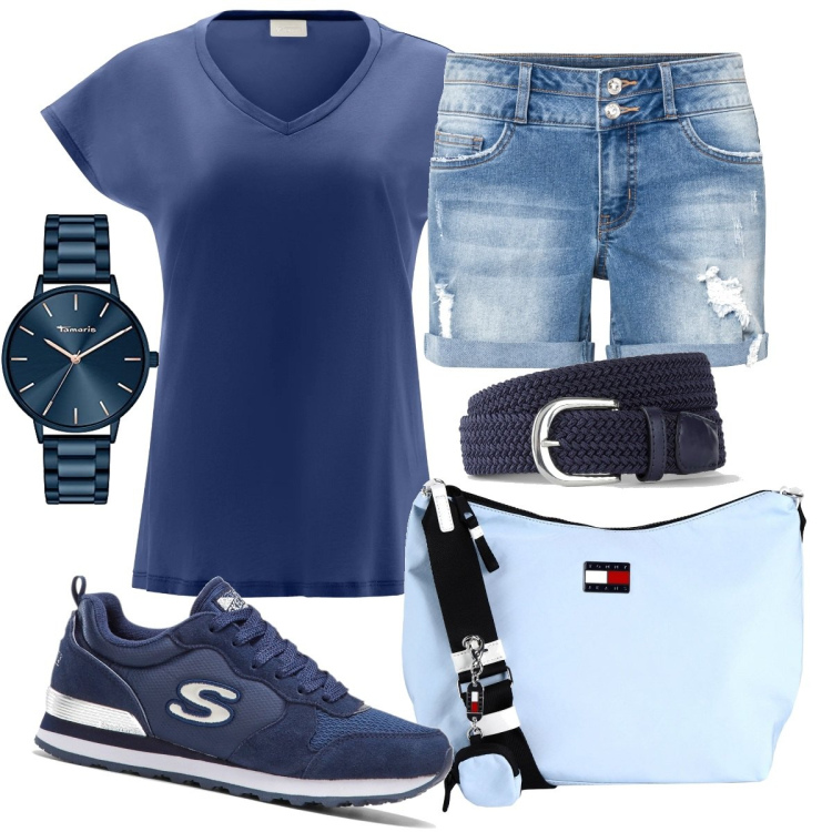Outfit donna - Total look #1606956. Stile Casual per Tutti i giorni. Abbinamento con cinture, sneakers, shorts, borse a tracolla, t-shirt, orologi.