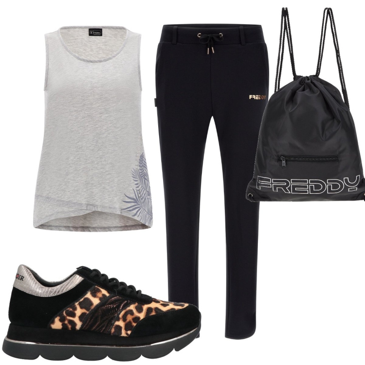 Outfit donna - Total look #1607279. Stile Basic per Sport. Abbinamento con sneakers, zaini, canottiere, pantaloni.