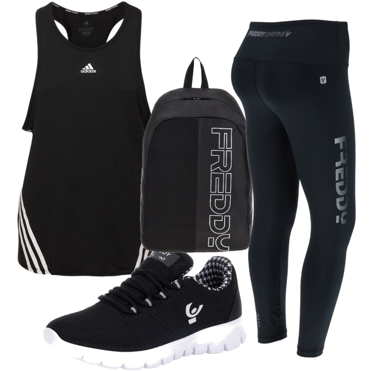 Outfit donna - Total look #1607294. Stile Basic per Sport. Abbinamento con zaini, leggings, sneakers alte, canottiere.