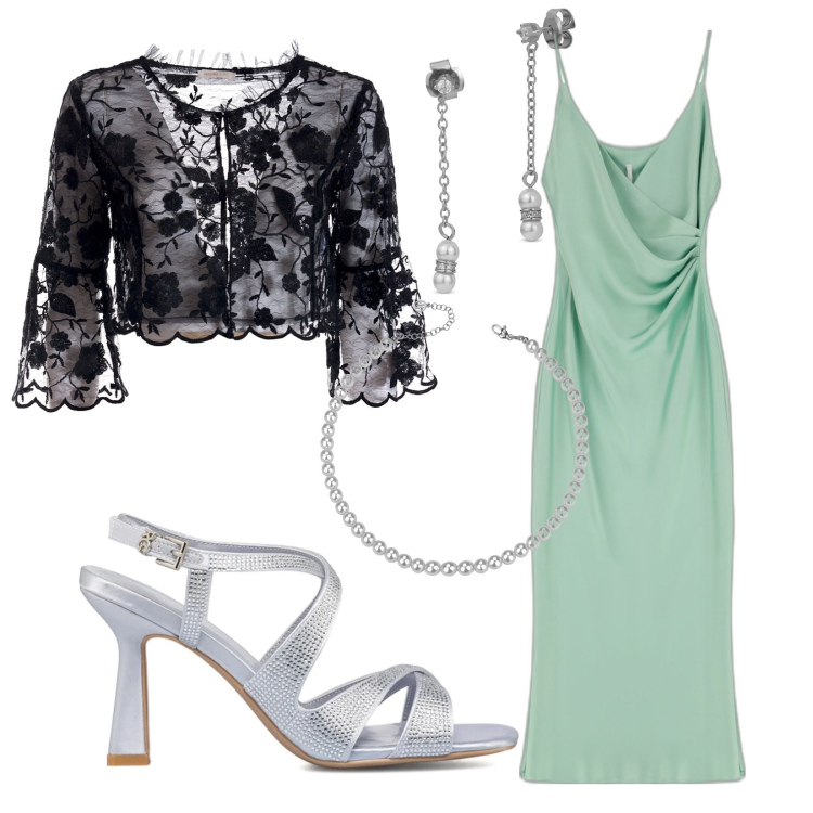 Outfit donna - Total look #1607478. Stile Chic per Cerimonia. Abbinamento con blazer, collane, orecchini, vestiti midi/longuette, sandali gioiello.