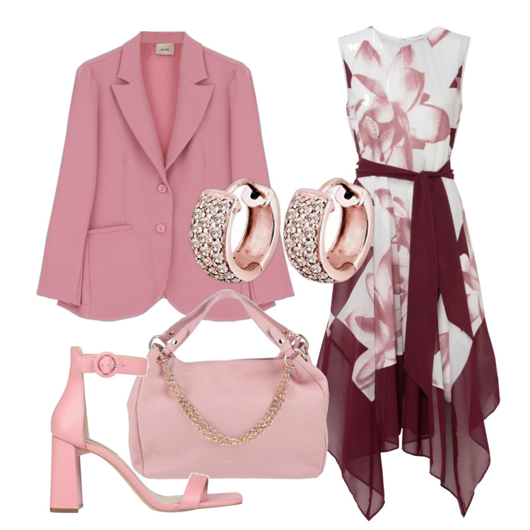 Outfit donna - Asimmetrico e fluido. Stile Chic per Cerimonia. Abbinamento con vestiti, sandali col tacco, borse a mano, giacche, orecchini.