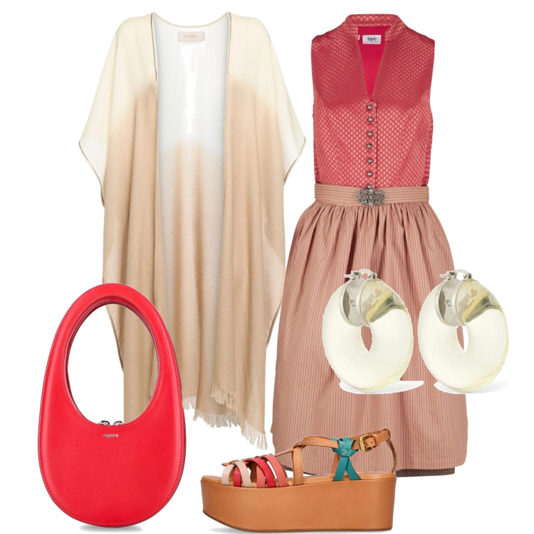 Outfit donna - Fuori dagli schemi. Stile Etnico per Cerimonia. Abbinamento con vestiti midi/longuette, zeppe, orecchini, cappotti, borse a mano.