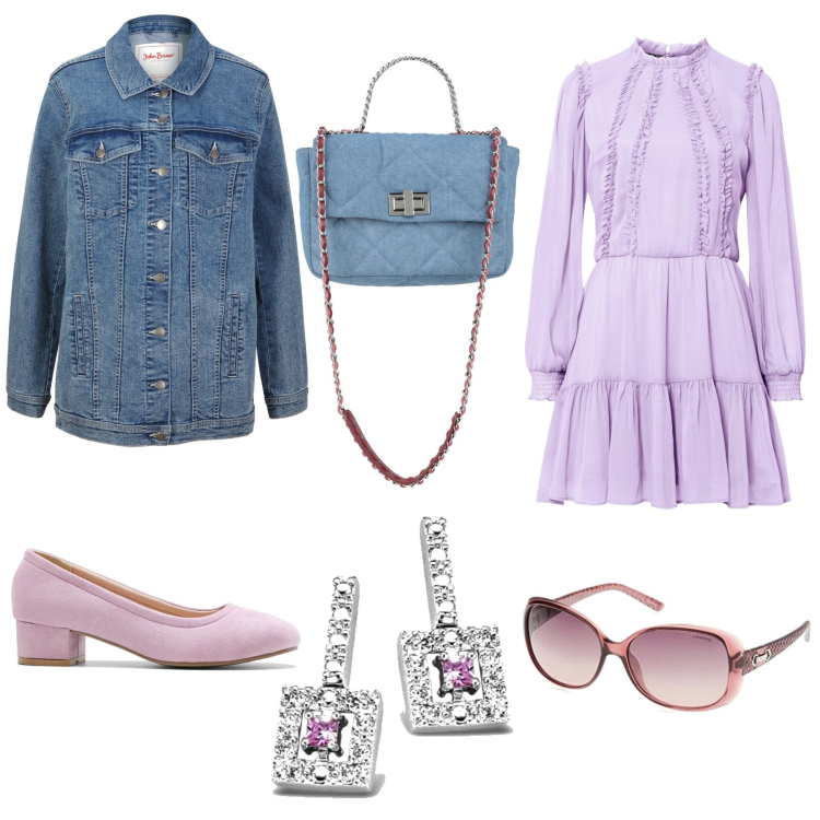 Outfit donna - Lovely and sweet. Stile Romantica per Serata fuori. Abbinamento con blazer, vestiti, décolleté, borse a mano, occhiali da sole, orecchini.