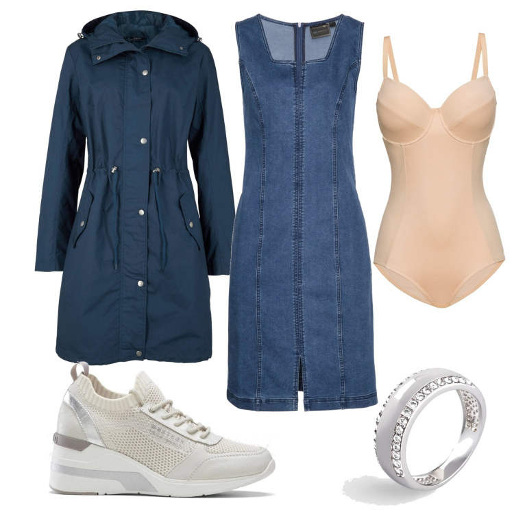Outfit donna - Total look #1607748. Stile Casual per Tutti i giorni. Abbinamento con body, sneakers, vestiti, parka, anelli.