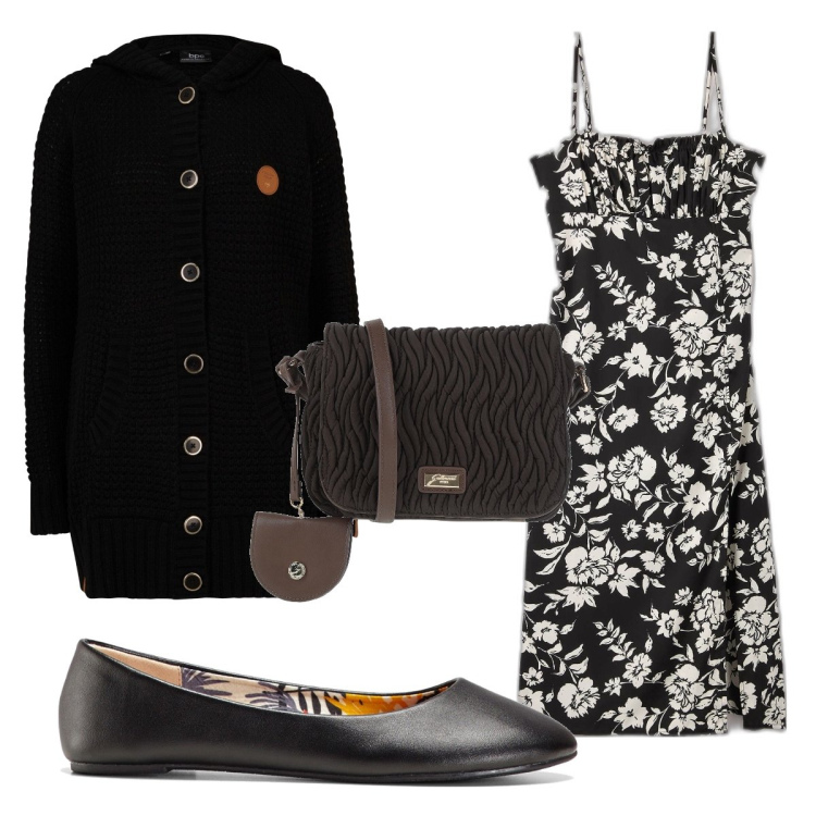 Outfit donna - Total look #1607798. Stile Trendy per Tutti i giorni. Abbinamento con ballerine, cardigans, borse a tracolla, vestiti lunghi.